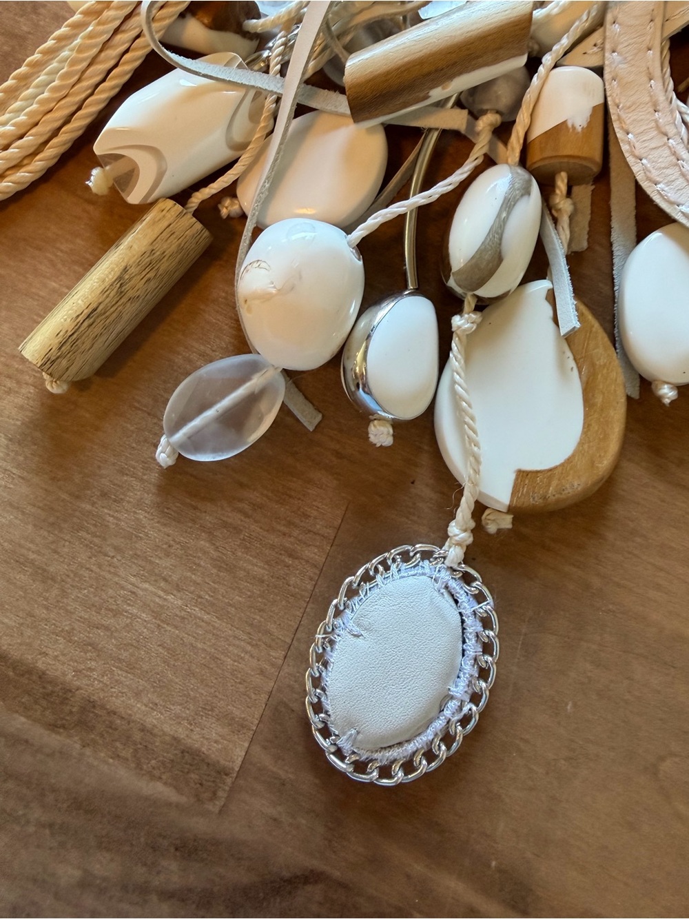 Chico’s Boho Coastal Statement Necklace – Mixed Media Shell & Wood Fringe Design - Picture 6 of 6